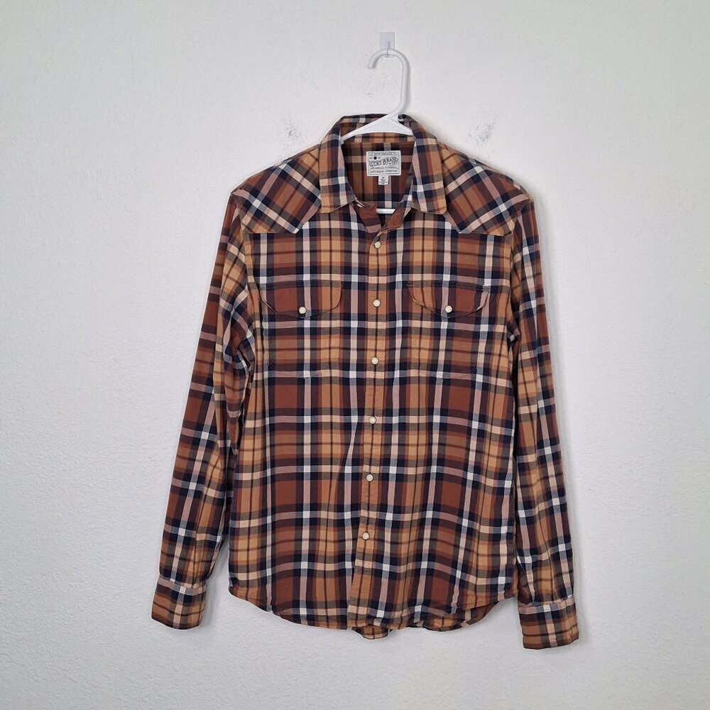 Lucky Brand Mens Shirt Sz M Pearl Snap Button Western Cowboy Rodeo Workwear